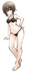  1girl absurdres bangs bikini black_bikini breasts brown_eyes brown_hair cleavage closed_mouth commentary_request contrapposto eyebrows_visible_through_hair full_body girls_und_panzer hand_on_hip highres light_smile looking_at_viewer medium_breasts nishizumi_maho short_hair simple_background sketch solo standing swimsuit wabiushi white_background 