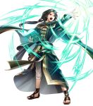  1boy black_hair book cape facial_mark fire_emblem fire_emblem:_souen_no_kiseki fire_emblem_heroes full_body gloves highres long_hair magic male_focus official_art open_mouth red_eyes simple_background solo soren weapon 