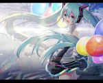  1girl 2017 :d aqua_eyes aqua_hair balloon dated detached_sleeves floating_hair from_side hatsune_miku headphones itamidome letterboxed long_hair open_mouth skirt smile solo twintails very_long_hair vocaloid 