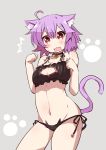  /\/\/\ 1girl animal_ears black_bra bra cat_cutout cat_ears cat_tail choker clenched_hands grey_background highres kantai_collection open_mouth paw_pose paw_print pink_hair red_eyes shirogane_(platinum) short_hair solo tail tama_(kantai_collection) underwear 