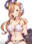  1girl :d blush braid breasts brown_eyes flower granblue_fantasy hair_flower hair_ornament highres large_breasts light_brown_hair long_hair looking_at_viewer navel open_mouth smile solo song_(granblue_fantasy) tuchan white_choker 