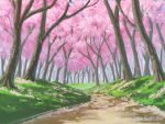  cherry_blossoms commentary_request day forest grass leaf nature no_humans outdoors park path road scenery yuminoha 