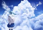  1girl clouds hatsune_miku highres paper_airplane scenery school_uniform vocaloid 