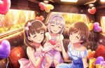  artist_request balloon bangs bare_shoulders blush bow brown_hair car_interior closed_eyes collarbone dress earrings flower gloves grin hair_ornament hairband hairclip heart honda_mio idolmaster idolmaster_cinderella_girls idolmaster_cinderella_girls_starlight_stage jewelry koshimizu_sachiko lavender_hair limousine multiple_girls necklace official_art open_mouth pillow purple_hair ribbon rose sakuma_mayu short_hair sitting sleeveless sleeveless_dress smile 