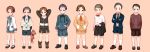  6+boys amari_(joker_game) arms_behind_back arms_behind_head bangs beige_background belt black_shoes black_shorts blue_necktie blue_shorts bow bowtie brown_eyes brown_hair brown_shoes brown_shorts brown_sweater buttons child closed_mouth collared_shirt fukumoto_(joker_game) hand_on_hip hands_in_pockets hatano_(joker_game) highres jacket jitsui_(joker_game) joker_game kaminaga_(joker_game) loafers long_sleeves looking_at_viewer male_focus mary_janes miyoshi_(joker_game) multiple_boys necktie odagiri_(joker_game) open_clothes open_mouth orange_necktie pinkiepies2 pocket red_bow red_bowtie ribbed_sweater ribbon shirt shoes short_hair shorts simple_background smile socks standing stuffed_animal stuffed_toy sweater tazaki_(joker_game) teddy_bear toy white_legwear yellow_shorts younger 