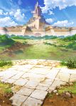  blue_sky building bush castle clouds cloudy_sky day fantasy gate grass highres last_boss_no_mukougawa mocha_(cotton) no_humans original outdoors plant scenery sky stone_floor tower wall 