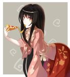  1girl black_hair houraisan_kaguya long_skirt pizza red_skirt rin_falcon skirt solo touhou 