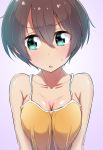  1girl absurdres aqua_eyes bare_shoulders blush breasts brown_hair cleavage highres large_breasts new_game! open_mouth shinoda_hajime short_hair solo sweatdrop t~t 