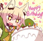  +_+ 1girl animal_ears bell bell_collar blonde_hair blush chibi collar fang fox_ears happy_birthday heart looking_away naga_u open_mouth original red_eyes sleeves_past_wrists smile solo 