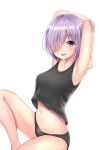  1girl absurdres arms_behind_back blush breasts collarbone eyebrows_visible_through_hair fate/grand_order fate_(series) hair_over_one_eye highres large_breasts looking_at_viewer navel parted_lips phano_(125042) purple_hair shielder_(fate/grand_order) short_hair smile solo violet_eyes 