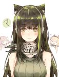  3girls :3 ? animal_ears bandanna bare_shoulders black_hair blonde_hair blue_eyes blush blush_stickers cat_ears commentary doodle girls_frontline gradient headphones jitome kvlen looking_at_viewer low_twintails m4a1_(girls_frontline) multiple_girls open_mouth red_eyes ribbed_shirt shirt sleeveless sleeveless_shirt smile spoken_question_mark twintails upper_body yellow_eyes 