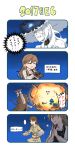  ... 3girls 4koma ^_^ arashio_(kantai_collection) blue_eyes brown_hair bruise bruise_on_face closed_eyes comic commentary explosion hat highres injury kantai_collection long_hair midriff multiple_girls navel ooi_(kantai_collection) pleated_skirt remodel_(kantai_collection) rowan_(kanonsecret) school_uniform seaport_summer_hime serafuku shinkaisei-kan skirt spoken_ellipsis sweat translated triangle_mouth turret white_hair white_skin x_x 