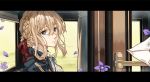  1girl blonde_hair blue_eyes braid cheese_kang hair_between_eyes hair_ribbon letter letterboxed long_hair petals revision ribbon solo violet_evergarden violet_evergarden_(character) 