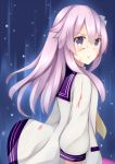  1girl artist_request blood blood_on_face bloody_clothes choujigen_game_neptune_mk2 commentary_request d-pad hair_between_eyes hair_ornament long_hair long_sleeves looking_at_viewer nepgear neptune_(series) pink_hair solo violet_eyes 