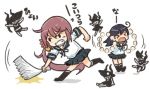  &gt;_&lt; 2girls ahoge akebono_(kantai_collection) bell clenched_teeth closed_eyes comic commentary_request fan flailing flower hair_bell hair_between_eyes hair_flower hair_ornament harisen horns kantai_collection long_hair multiple_girls neckerchief open_mouth otoufu pt_imp_group shinkaisei-kan short_sleeves side_ponytail tail teeth translation_request ushio_(kantai_collection) white_background 