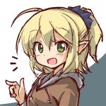  1girl blonde_hair blush green_eyes looking_at_viewer lowres mizuhashi_parsee open_mouth pointy_ears ryogo short_hair smile solo touhou 