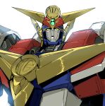  absurdres great_might_gaine harukon_(halcon) highres mecha no_humans portrait sketch super_robot white_background yellow_eyes yuusha_series yuusha_tokkyuu_might_gaine 