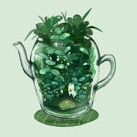  artist_name fox green green_background handle nadia_kim no_humans original plant see-through tea_plant teapot 