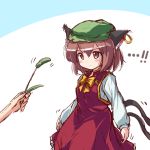  1girl animal_ears blush brown_hair cat_ears cat_tail cat_teaser chen jewelry lowres multiple_tails ryogo single_earring solo_focus tail touhou two_tails 
