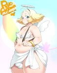  agawa_ryou ahoge belly blush breasts flat_chest hips looking_at_viewer navel original plump short_hair signature simple_background thick_thighs thighs 