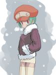  1girl cabbie_hat cosplay hat jacket looking_at_viewer muu_(mumumer) red_eyes rockman rockman_dash roll_caskett sera_(rockman_dash) short_hair skirt solo thigh-highs winter_clothes 