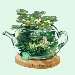  artist_name fox green green_background nadia_kim no_humans original overflowing plant see-through tea_plant teapot 