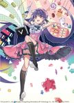  1girl baton book gloves official_art purple_hair puzzle_piece smile underbust vocaloid watermark white_gloves xin_hua xin_hua_(vocaloid4) 