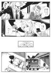  2girls animal_ears braid car comic dress flat_cap greyscale ground_vehicle hat highres kirisame_marisa leggings long_hair mendou_saya monochrome motor_vehicle multiple_girls necktie ponytail rabbit_ears reisen_udongein_inaba single_braid skirt suit_jacket touhou witch_hat 