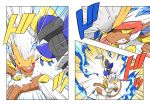  battle comic commentary_request fire highres pokemon pokemon_(creature) shiny super_saiyan_blue 