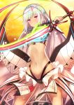 1girl altera_(fate) blush closed_mouth dark_skin eyebrows_visible_through_hair fate/grand_order fate_(series) highres holding holding_sword holding_weapon long_hair looking_at_viewer navel red_eyes silver_hair solo sword tobi-mura weapon 