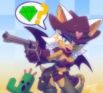 1girl alternate_costume bat_wings belt breasts chaps cleavage covered_nipples cowboy cowboy_hat final_fantasy gloves green_eyes gun handgun hat holster nancher neckerchief rope rouge_the_bat sabotender short_shorts shorts sonic_the_hedgehog thigh_holster weapon western wings 