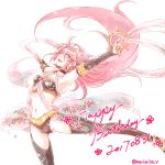  ! 1girl alternate_costume artist_name dancer dancing dated fire_emblem fire_emblem_if flower hair_flower hair_ornament hairband happy_birthday insarability long_hair midriff navel open_mouth pink_hair simple_background soleil_(fire_emblem_if) solo teeth violet_eyes white_background 