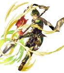  1boy abel_(fire_emblem) armor armored_boots boots fingerless_gloves fire_emblem fire_emblem:_mystery_of_the_emblem fire_emblem_heroes full_body gloves green_eyes green_hair highres male_focus official_art open_mouth polearm solo spear teeth transparent_background weapon 