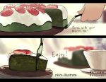  artist_name cake cup english food fork fruit icing nadia_kim original plate slice_of_cake steam strawberry tea 