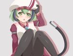  1girl android artist_request dimension_w gloves green_eyes green_hair hat multicolored_hair pantyhose short_hair solo tail two-tone_hair yurizaki_mira 