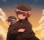  00tea blush character_request crossed_arms evening hat short_hair sky 