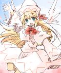  00tea 1girl blonde_hair blush green_eyes lily_white long_hair sketch smile solo touhou wings 