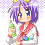  bottle can hiiragi_tsukasa lucky_star minami_(colorful_palette) purple_hair school_uniform serafuku short_hair 