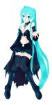  aqua_hair bad_id boots breasts cleavage detached_sleeves hatsune_miku knee_boots long_hair skirt thigh-highs thighhighs twintails very_long_hair vocaloid zahir 