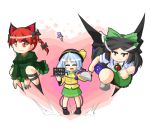  bow braid cape cat_ears hair_bow hat kaenbyou_rin komeiji_koishi komeiji_satori reiuji_utsuho ribbon touhou urushi wings 