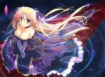  blonde_hair breasts cleavage down_blouse dress fate_testarossa from_above long_hair mahou_shoujo_lyrical_nanoha mahou_shoujo_lyrical_nanoha_strikers red_eyes ribbon solo t-ray twintails very_long_hair water 