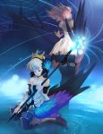  armor armored_dress boots choker crown elbow_gloves gloves griselda gwendolyn kotetsu_motoya motion_blur multiple_girls odin_sphere polearm spear thigh-highs thigh_boots thighhighs weapon white_hair wings 