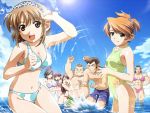  bikini edelweiss everyone game_cg haruka_aozora hug kamoike_ran katakura_shinji muscle ocean ran_kamoike swimsuit water wet 