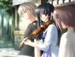  800x600 antenna_hair black_hair blush dress game_cg hashimoto_takashi instrument japanese_clothes kasugano_haruka long_hair migiwa_kazuha miko short_hair suzuhira_hiro violin white_hair yosuga_no_sora 