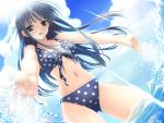  black_eyes black_hair dutch_angle game_cg long_hair migiwa_kazuha polka_dot polka_dot_bikini polka_dot_swimsuit ribbon ribbons smile splash suzuhira_hiro swimsuit water yosoganosora yosuga_no_sora 