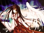  1024x768 angel_dust_neo angel_wings black_eyes black_hair brown_hair japanese_clothes karashima_marino kirashima_marino long_hair miko nanase_aoi wallpaper wings 