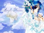  angel_flavor angel_wings bell blue_eyes blue_hair flower nanase_aoi wallpaper wings 