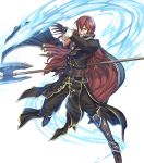  1boy armor armored_boots axe boots fire_emblem fire_emblem:_mystery_of_the_emblem fire_emblem_heroes full_body gloves highres izuka_daisuke long_hair male_focus misheil_(fire_emblem) official_art open_mouth red_eyes redhead solo teeth transparent_background weapon 