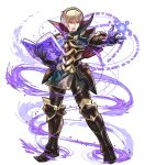  1boy armor armored_boots blonde_hair book boots cape fire_emblem fire_emblem_heroes fire_emblem_if full_body gloves hairband highres hino_shinnosuke leon_(fire_emblem_if) magic_circle male_focus official_art open_mouth red_eyes solo teeth transparent_background 