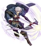  1boy arrow blue_eyes boots bow_(weapon) cape dark_skin eyepatch fire_emblem fire_emblem_heroes fire_emblem_if full_body highres hood hoodie male_focus official_art quiver solo tongue tongue_out transparent_background weapon white_hair yura_(ub4u) zero_(fire_emblem_if) 